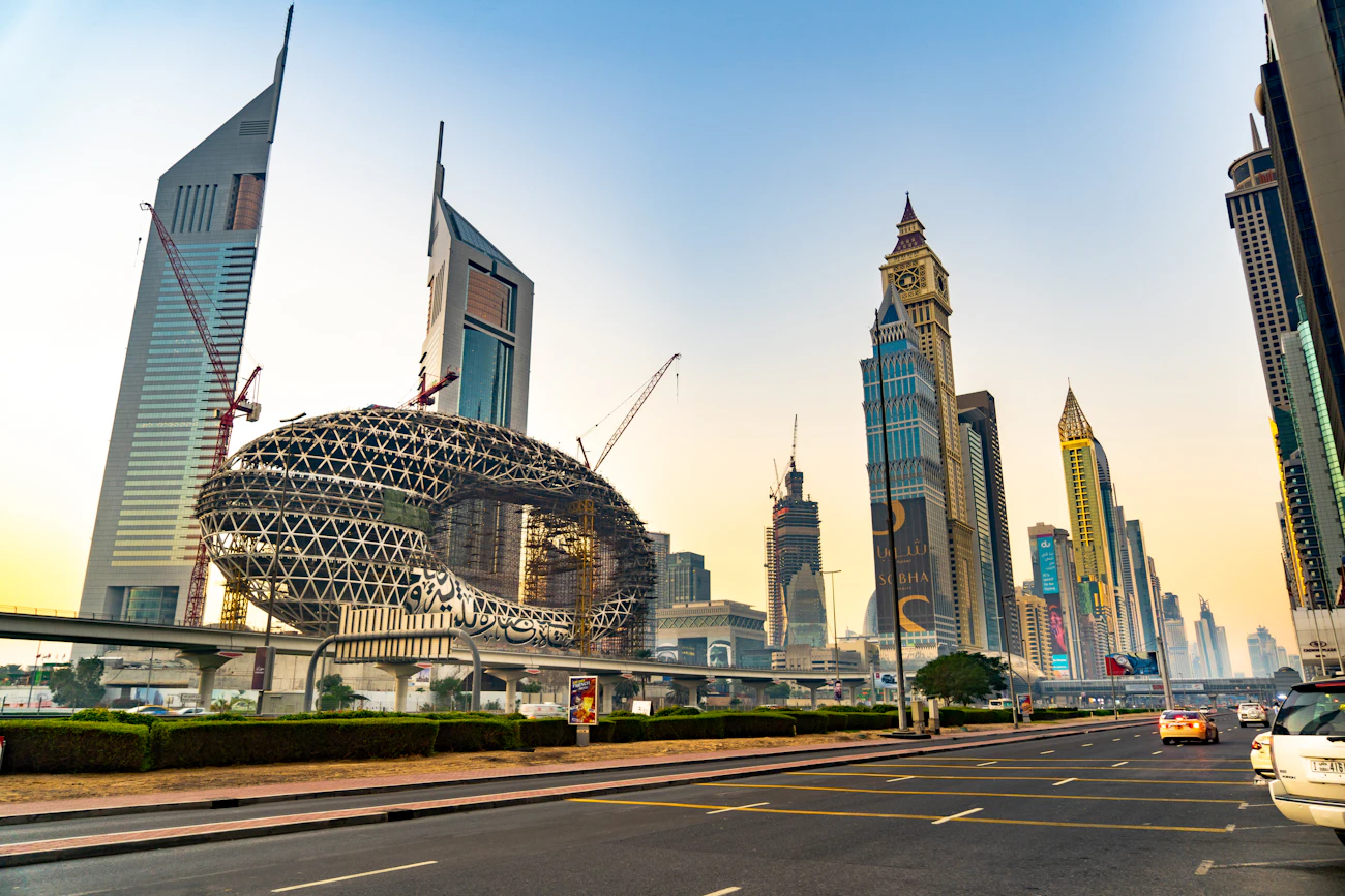 Sheikh Zayed Road and the Museum of the Future in Dubai